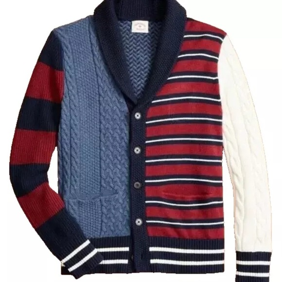 Rare Brooks Brothers Red Cotton Wool Shawl Collar Patchwork